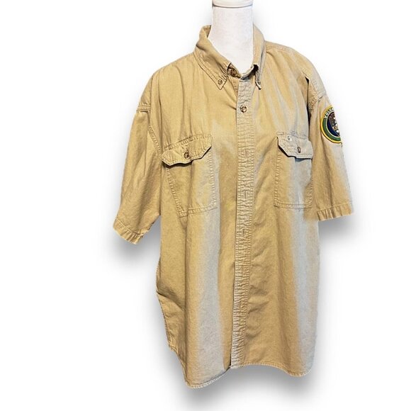 Carhartt National Park Volunteer Beige Short Sleeve Shirt with Patch & Button Po - Picture 1 of 16